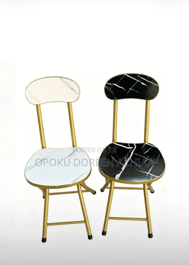 Foldable Chairs with Marble Pattern and Gold Frames - 1