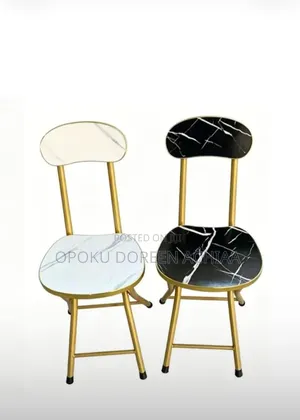 Foldable Chairs with Marble Pattern and Gold Frames