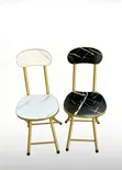 Foldable Chairs with Marble Pattern and Gold Frames - 1
