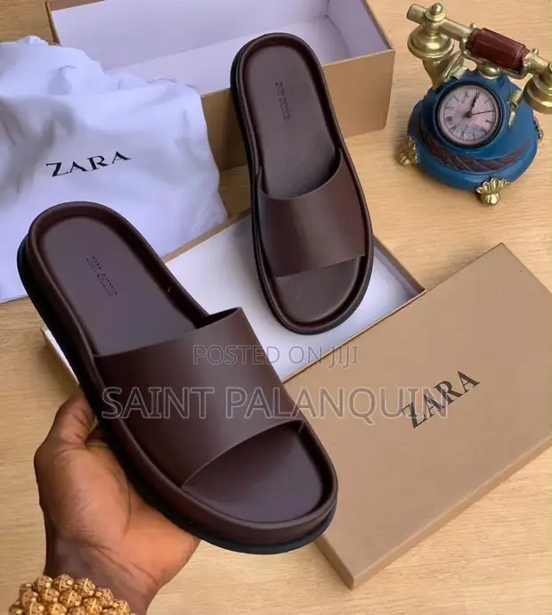 Dark Brown Zara Minimalist Slide Sandals - 1