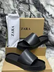Zara Black Leather Slide Sandals - Brand New - 2