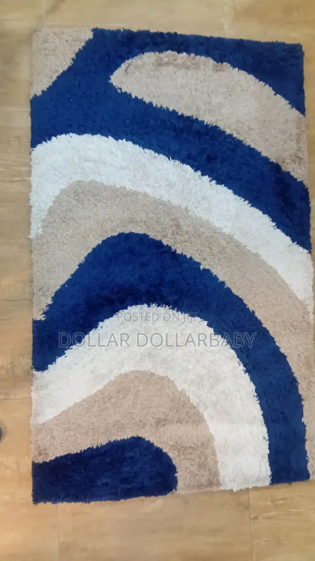 Modern Abstract Shag Rug - Blue, Cream Beige - 1