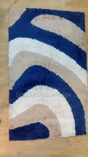 Modern Abstract Shag Rug - Blue, Cream Beige