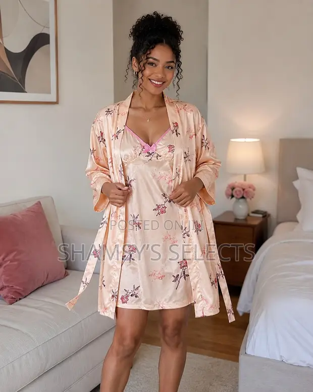 Ladies Cotton Nightwear Robe Set: 2-Piece Sleepwear - 1