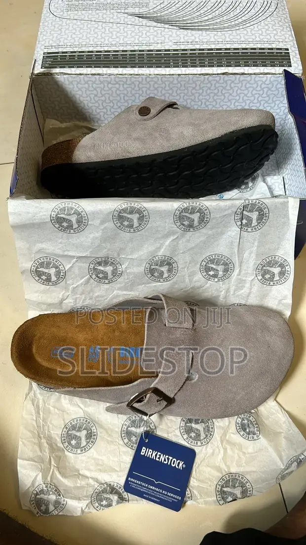 Birkenstock Boston Taupe Suede Slippers - 1