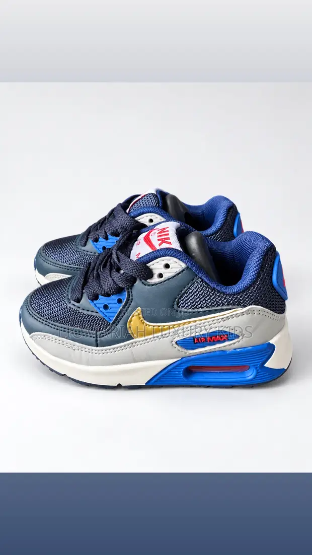 Kids Navy Blue, Grey & Gold Air Max Sneakers - 1