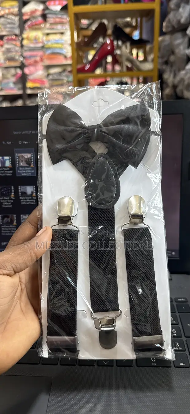Kids Suspenders with Bow Tie - Black - 1