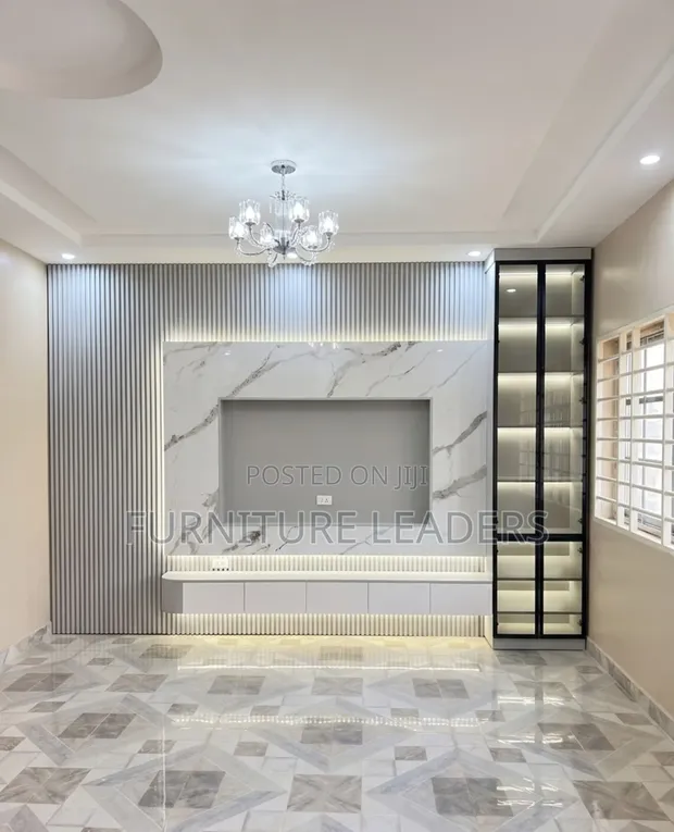TV Wall Unit with Fluted Panel and LED - 1