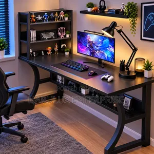 4-in-1 Gaming Desk Combo with Shelf, Lamp & Laptop Stand (Black)
