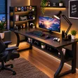 4-in-1 Gaming Desk Combo with Shelf, Lamp & Laptop Stand (Black) - 2