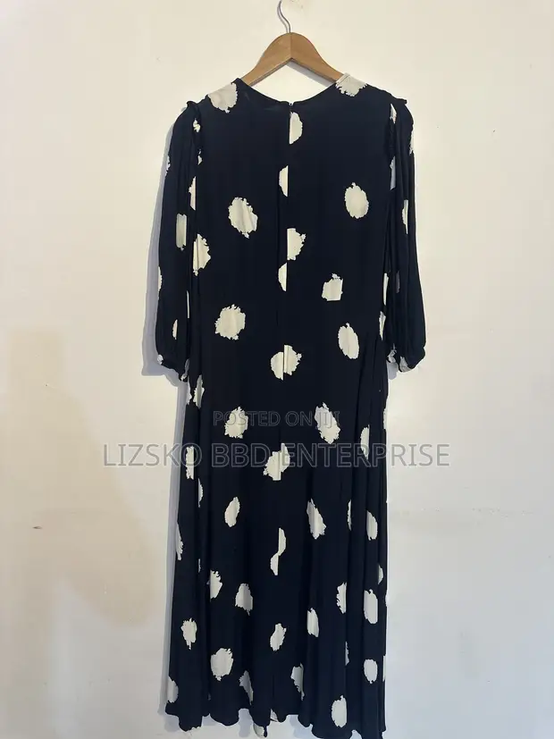 M&S Navy and White Abstract Spot-Print Midaxi Tea Dress - 1