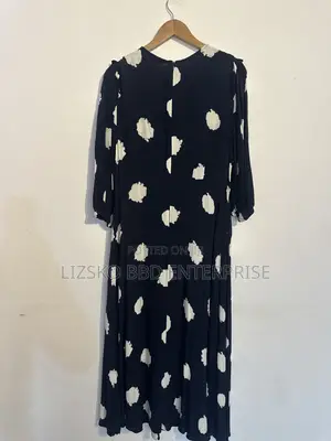 M&S Navy and White Abstract Spot-Print Midaxi Tea Dress
