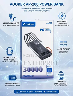 Aooker AP-200 30000mAh Power Bank with Built-in Cables