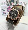 Fossil Men's Classic Chronograph Leather Watch - Silver Black - 4