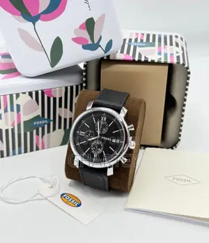 Fossil Men's Chronograph Watch - Black Dial Genuine Leather Strap