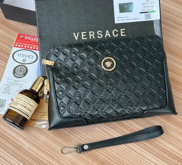 Versace Men's Luxury Black Wristlet Wallet - Gold Medusa - 1