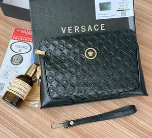 Versace Men's Luxury Black Wristlet Wallet - Gold Medusa