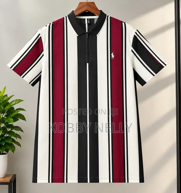 New Men's Striper Quarter-Zip Polo - Red/Black/White - 1