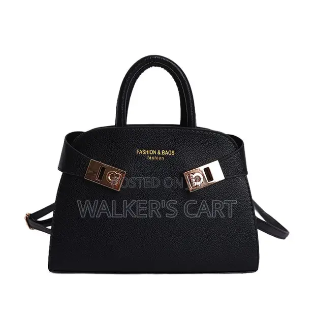 Modern Belted Leatherette Handbag - Top Handle Bag - 1