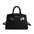 Modern Belted Leatherette Handbag - Top Handle Bag - 1