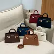 Modern Belted Leatherette Handbag - Top Handle Bag - 3