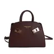 Modern Belted Leatherette Handbag - Top Handle Bag - 5