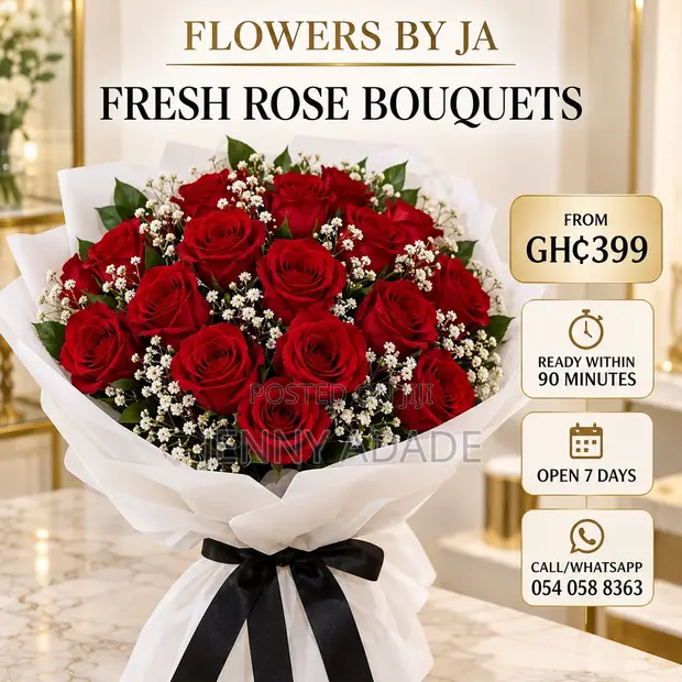 12 Fresh Red Roses Bouquet - Same-Day Delivery - 1