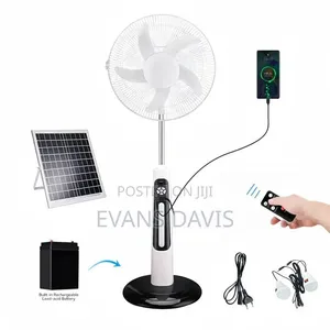 Rechargeable Solar Fan with 2 Bulbs and Remote