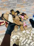 Brown & White Unisex Birken Sandals - 2