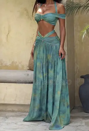Elegant Sexy Halter Tie-Dye Maxi Dress + Cropped Top 2-Piece Set