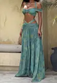 Elegant Sexy Halter Tie-Dye Maxi Dress + Cropped Top 2-Piece Set - 1
