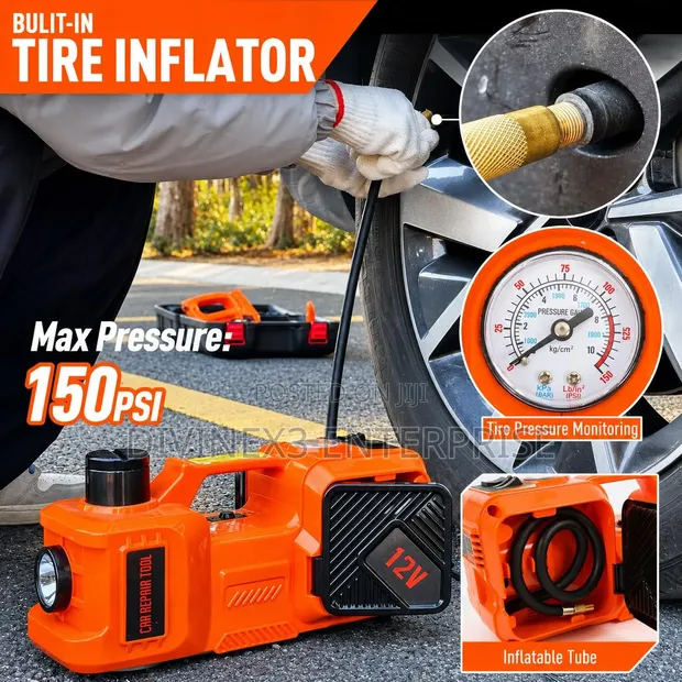 5-Ton 3-in-1 Electric Car Jack with Inflator & LED - 1