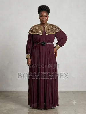 Elegance White/Wine Pleated Evening Gown with Beaded Collar