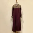 Elegance White/Wine Pleated Evening Gown with Beaded Collar - 2