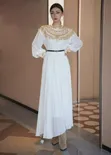 Elegance White/Wine Pleated Evening Gown with Beaded Collar - 3