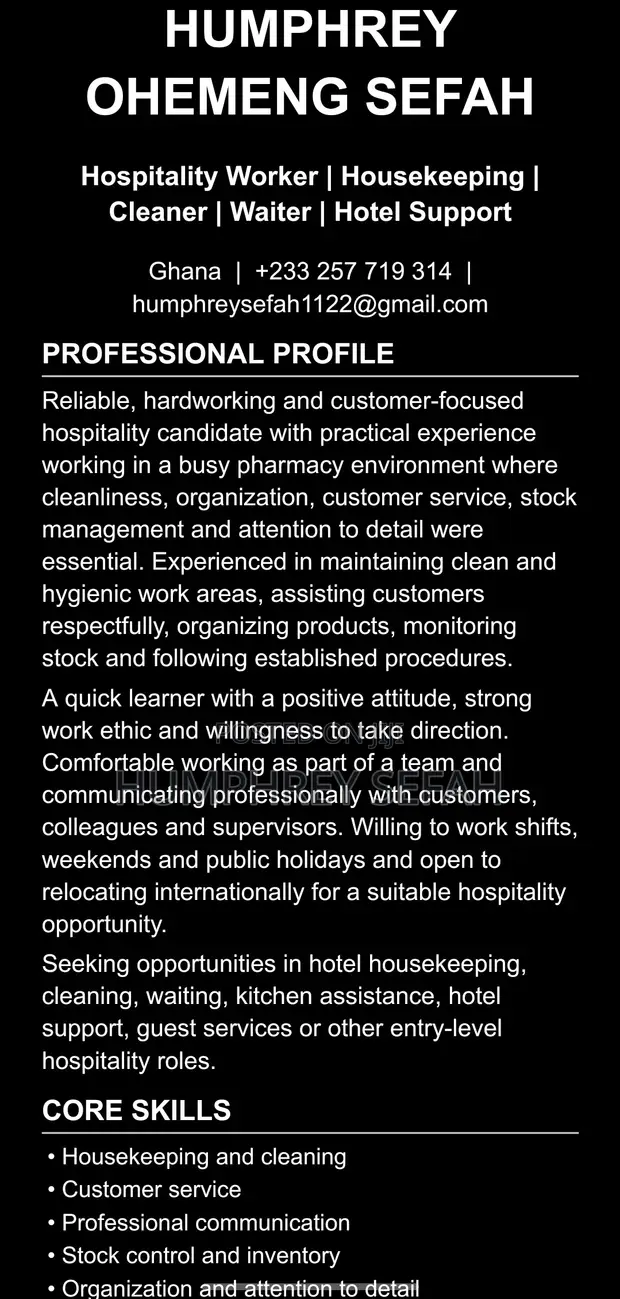 Hotel Receptionist CV - Hospitality Professional - 1