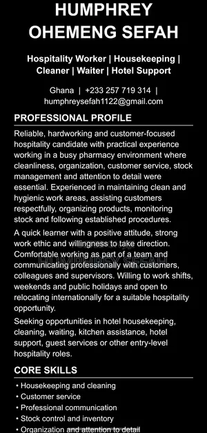 Hotel Receptionist CV - Hospitality Professional