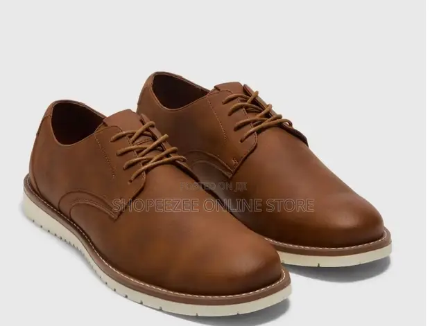 Men's Tan Faux Leather Derby Shoes - 1