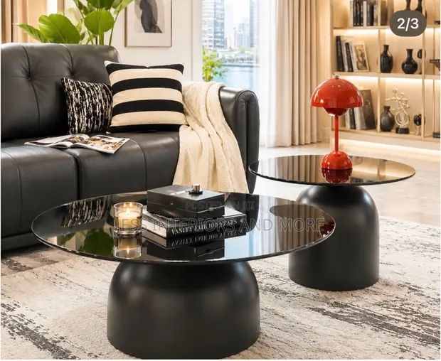 Center Table - Dark Smoked Tempered Glass Tops - 1