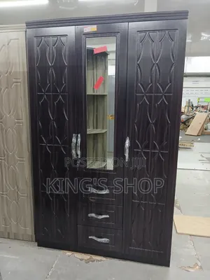 Spacious 3-Door Wooden Wardrobe with Mirror
