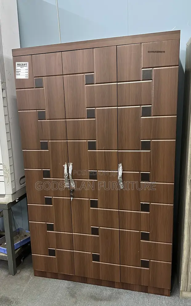 Brown 3-Door Wooden Wardrobe - 1