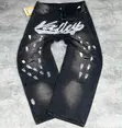 Black Cross Print Baggy Jeans - 3