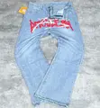 Black Cross Print Baggy Jeans - 5