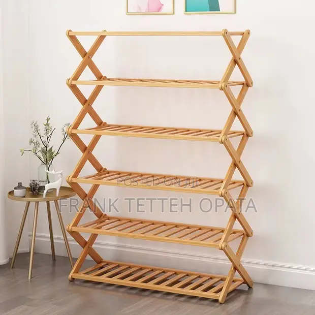 Foldable Bamboo Shoe Rack - 6-Tier - 1