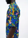 Men's African Print Short Sleeve Shirt - Blue/Gold - 1