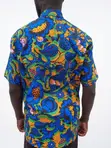 Men's African Print Short Sleeve Shirt - Blue/Gold - 2