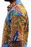 Men's Short Sleeve Batik Shirt - Brown, Blue Green Leaf - 1