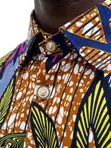 Men's Short Sleeve Batik Shirt - Brown, Blue Green Leaf - 2