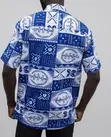 Men's Blue & White African Adinkra Print Short Sleeve Shirt - 1