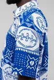 Men's Blue & White African Adinkra Print Short Sleeve Shirt - 3